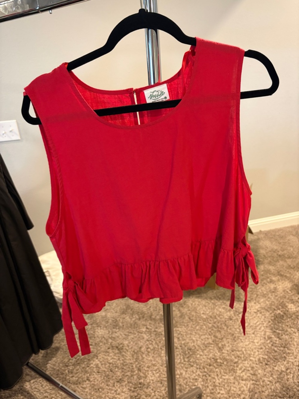 nOir Jewelry Red Ruffle Tie-Side Sleeveless Tank